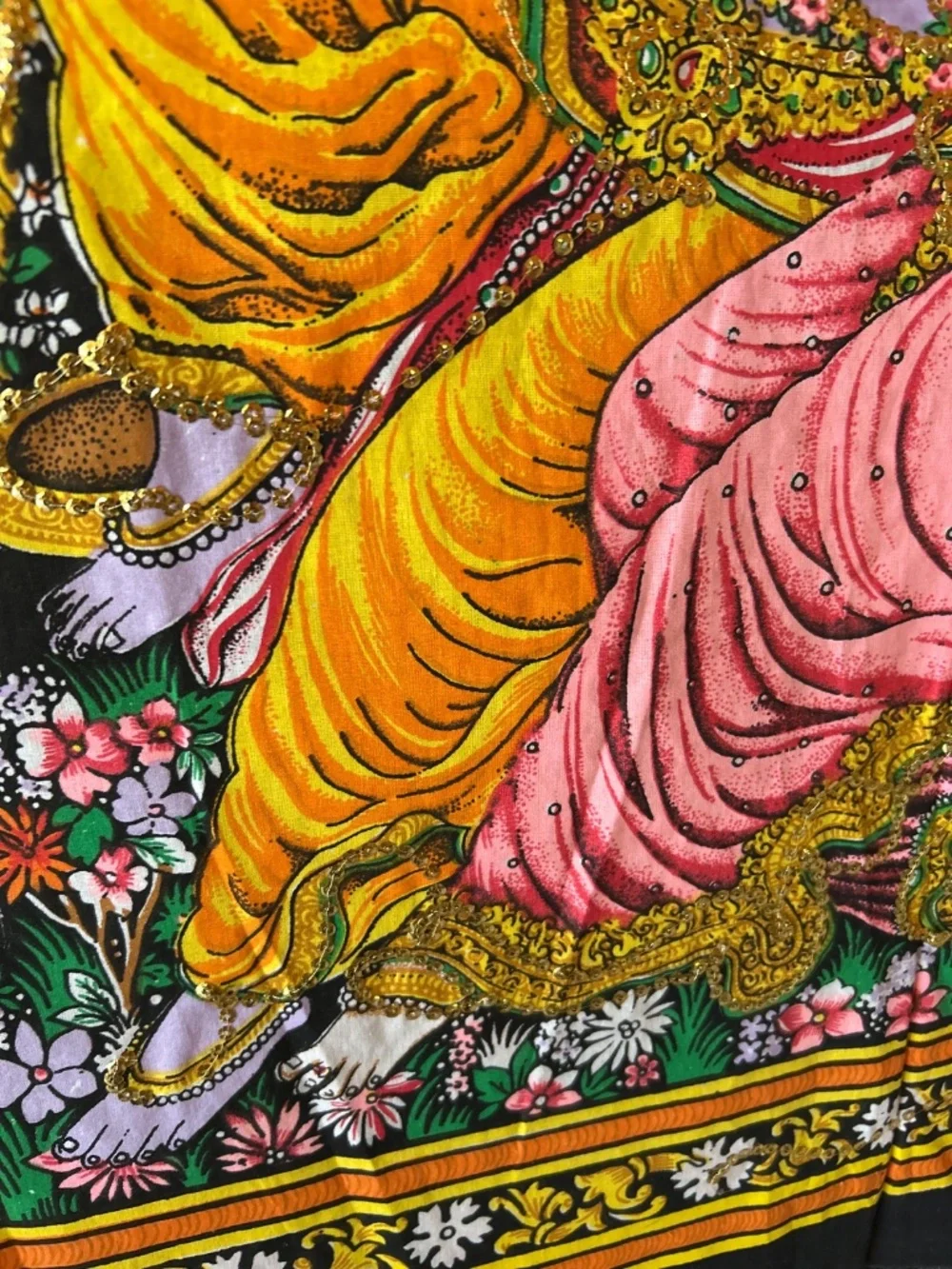 Pichwai Style Krishna Radha Sequin Tapestry | Sacred Hindu Folk Art Wall Decor
